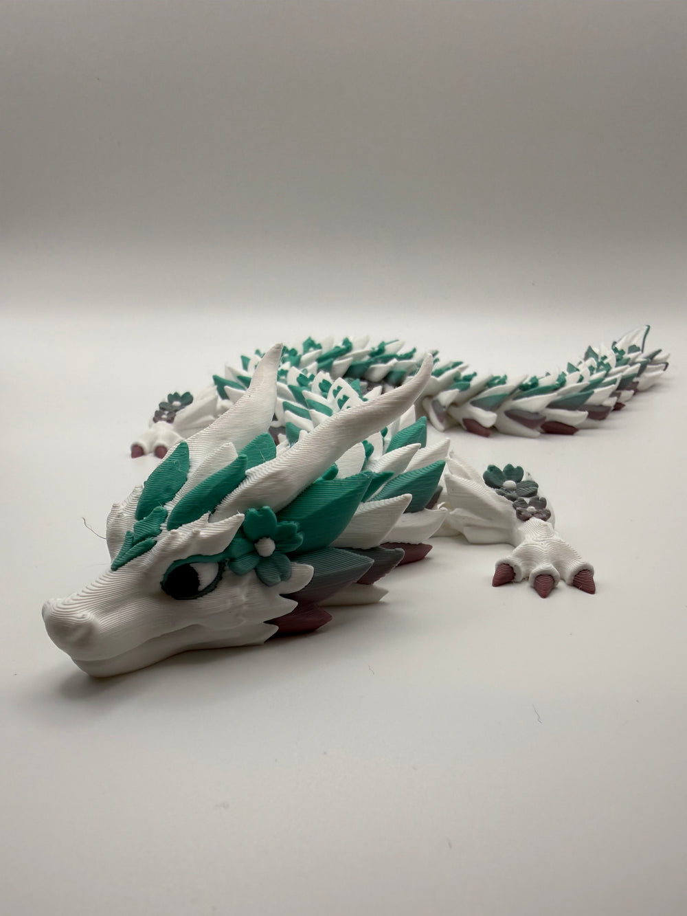Blossom Dragon Flexi – White & Mint, 3D printed by 3D&ME in Tralee