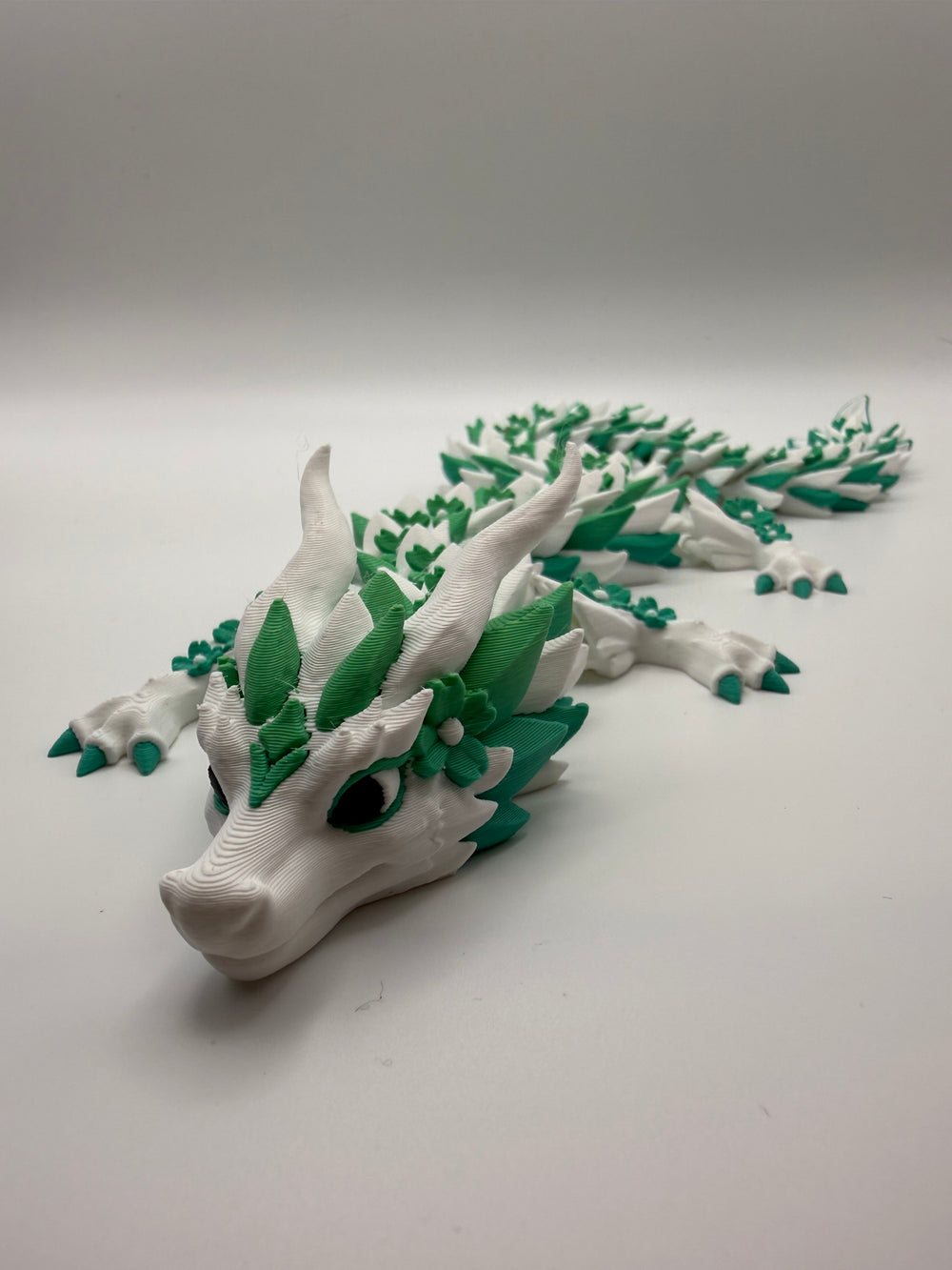 Blossom Dragon Flexi – White & Mint, 3D printed by 3D&ME in Tralee