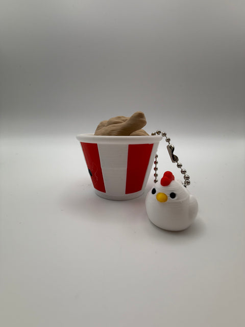 Chicken Bucket Clicker Keyring – Red & White, 3D printed by 3D&ME in Tralee