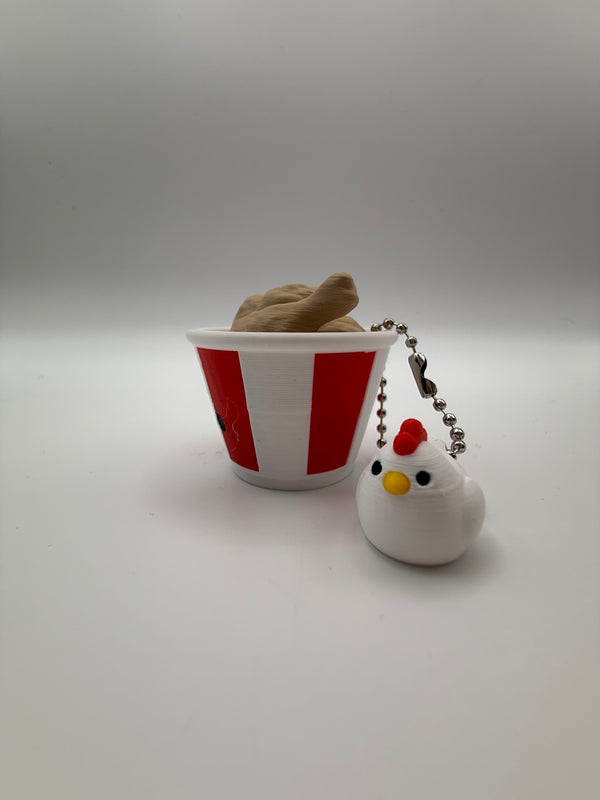 Chicken Bucket Clicker Keyring – Red & White, 3D printed by 3D&ME in Tralee