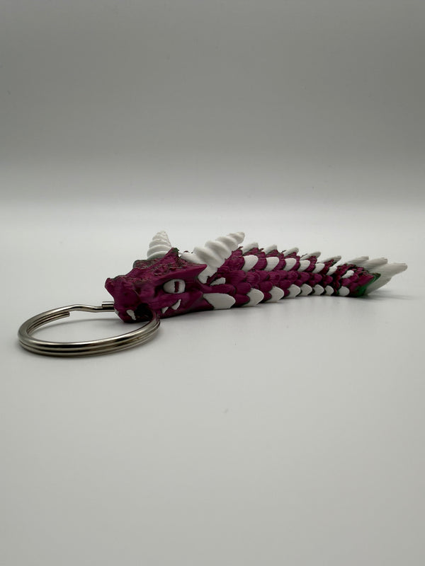 Dragon Flexi Keyring – Purple & White, 3D printed by 3D&ME in Tralee