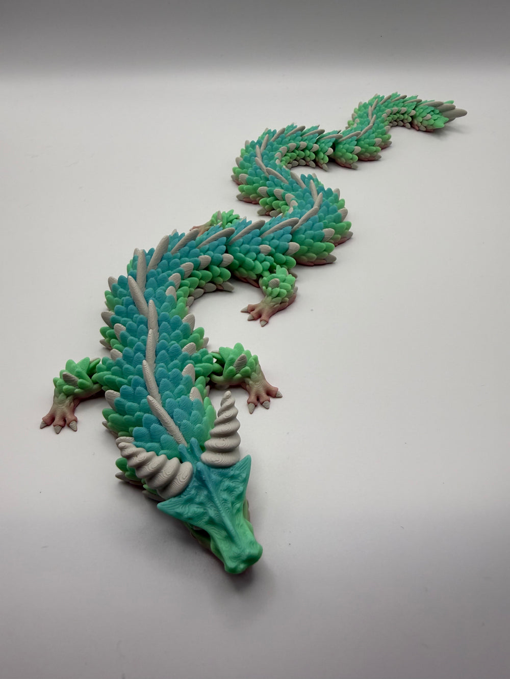 Longhorn Dragon Flexi – Mint & Rose, 3D printed by 3D&ME in Tralee