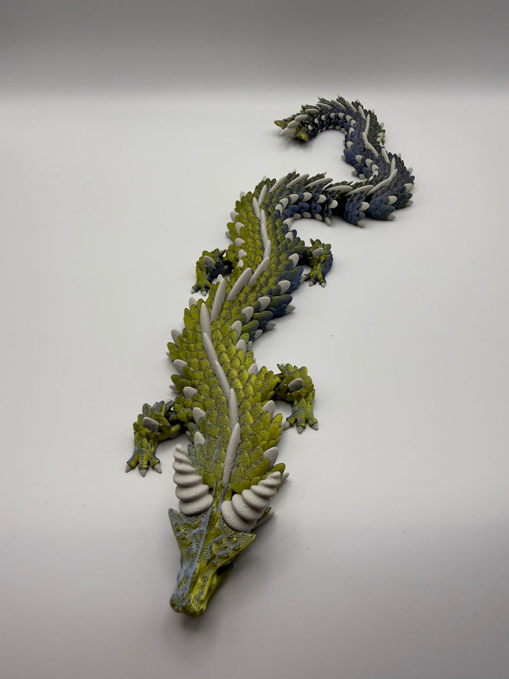 Longhorn Dragon Flexi – Olive & White, 3D printed by 3D&ME in Tralee