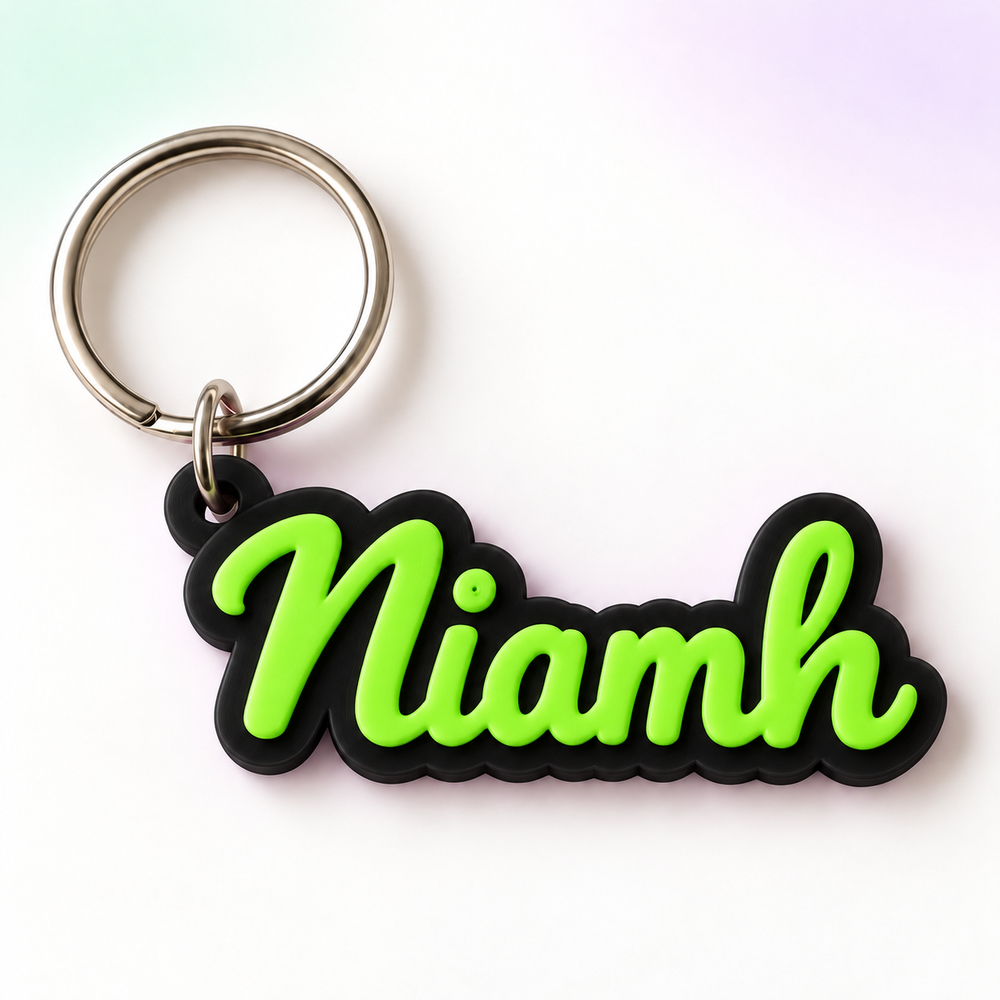 Personalised Script Name Keyring in Black + Lime Green