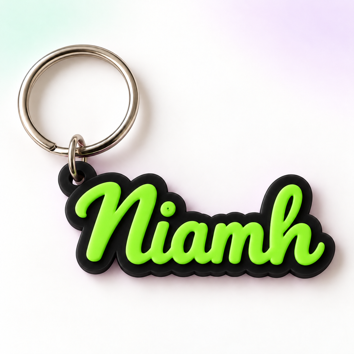 Personalised Script Name Keyring in Black + Lime Green
