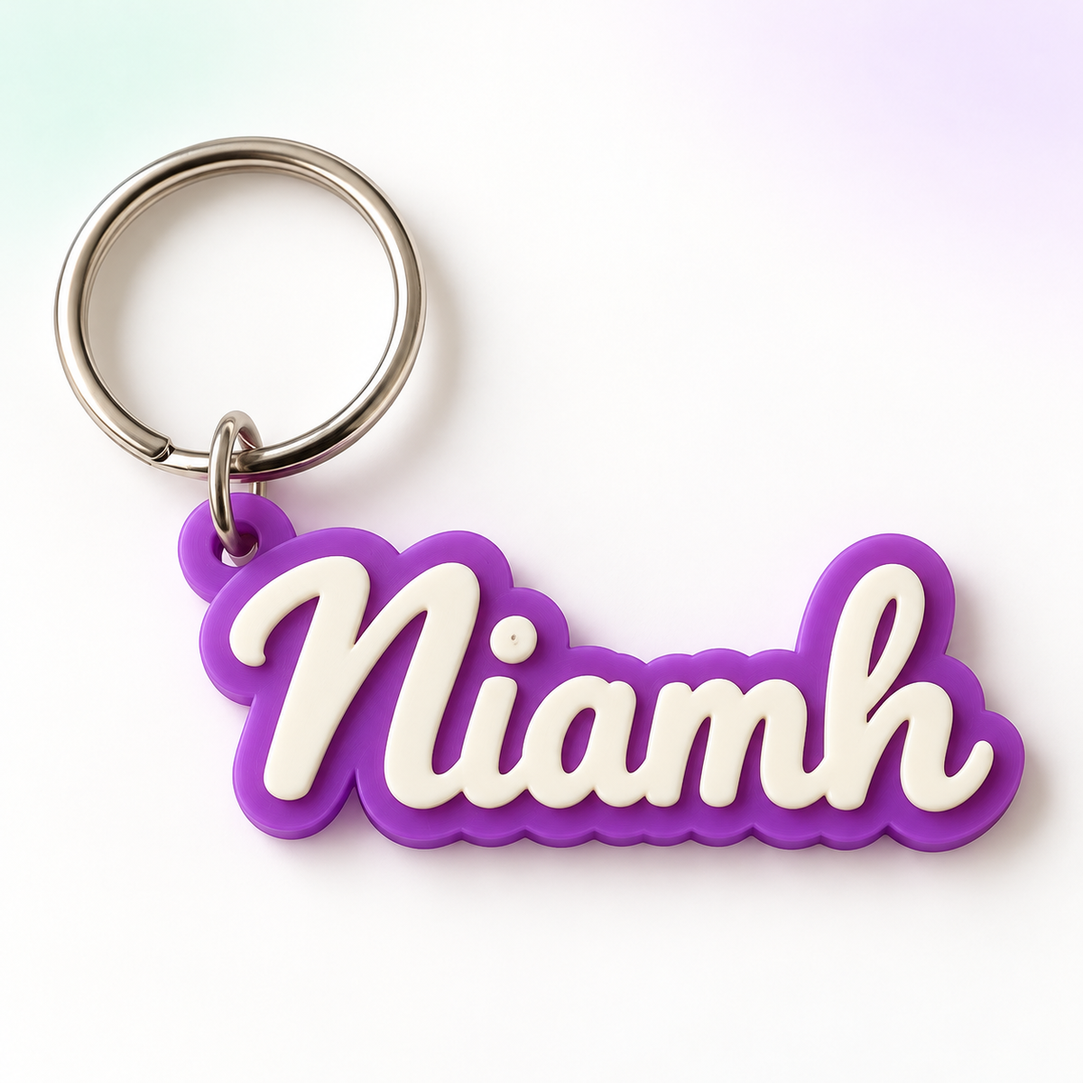 Personalised Script Name Keyring in Purple + Cream